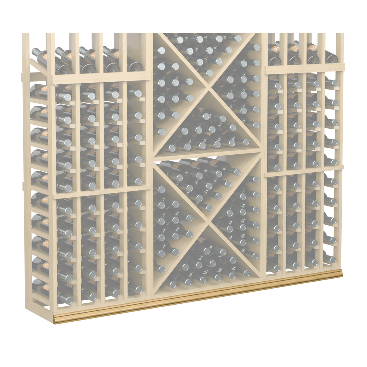 White wine bottle storage rack with gray diamond panel and matching side cubbies