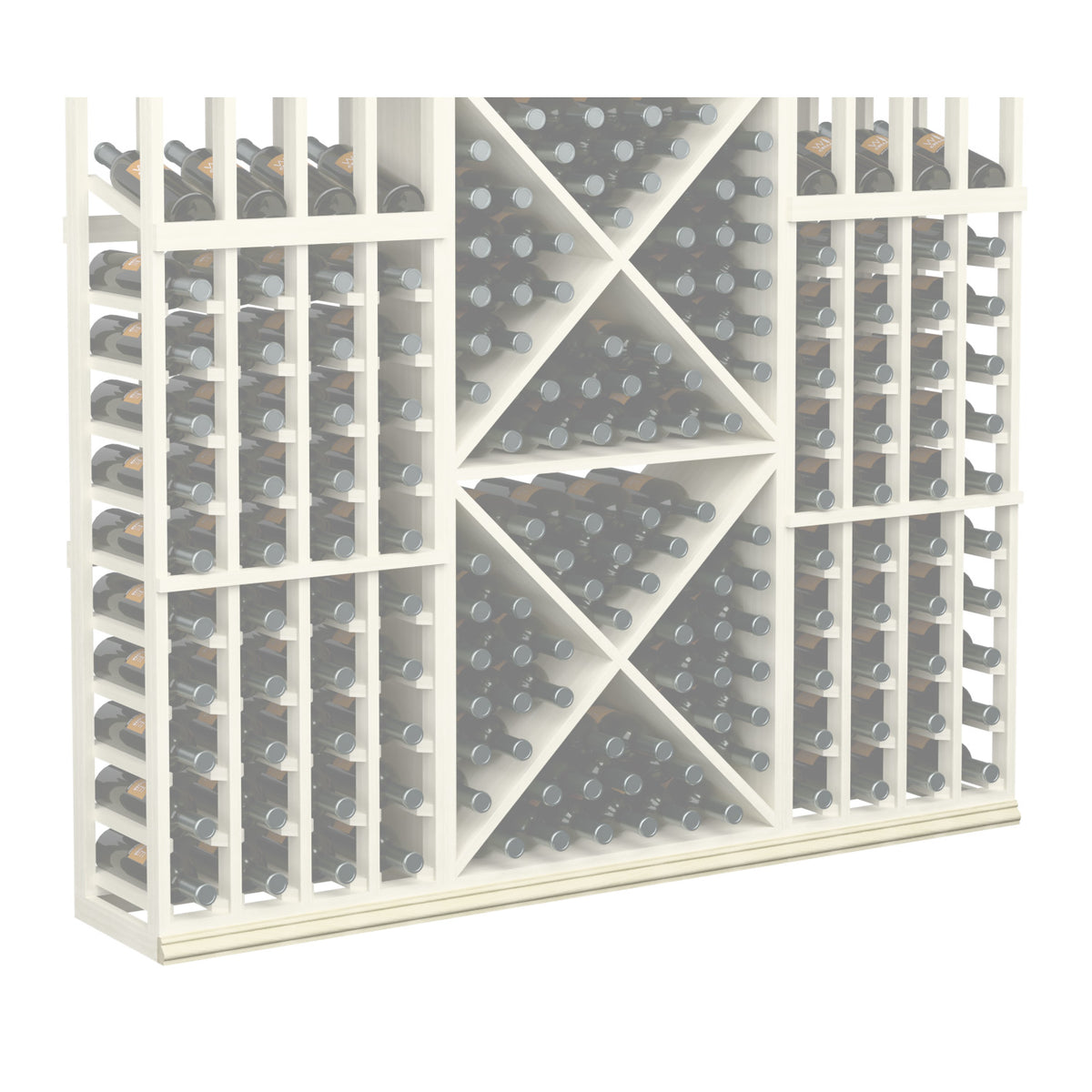 White wine bottle storage rack with gray diamond back and back-row bottle slots