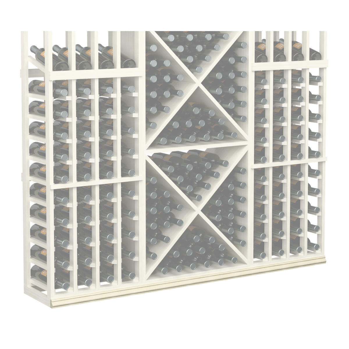 White wine bottle storage rack with gray diamond panel and wine-bottle cubbies