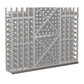 72-inch straight base molding with gray wooden wine rack lattice and bottle openings