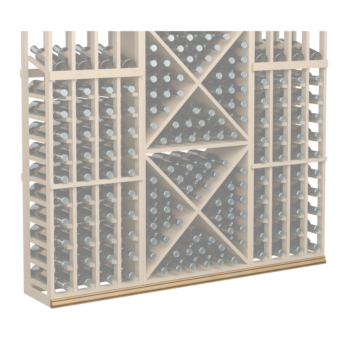 72-inch straight base molding with gray wine rack grid and evenly spaced bottle openings