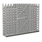 72-inch straight base molding with gray wine rack lattice and many round bottle openings