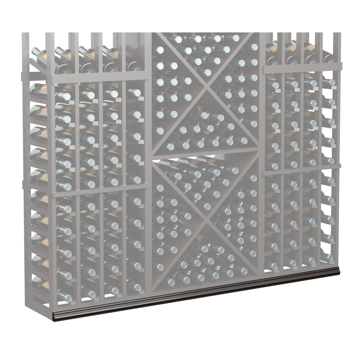 72-inch straight base molding showing gray diamond-lattice wine rack with bottle holes