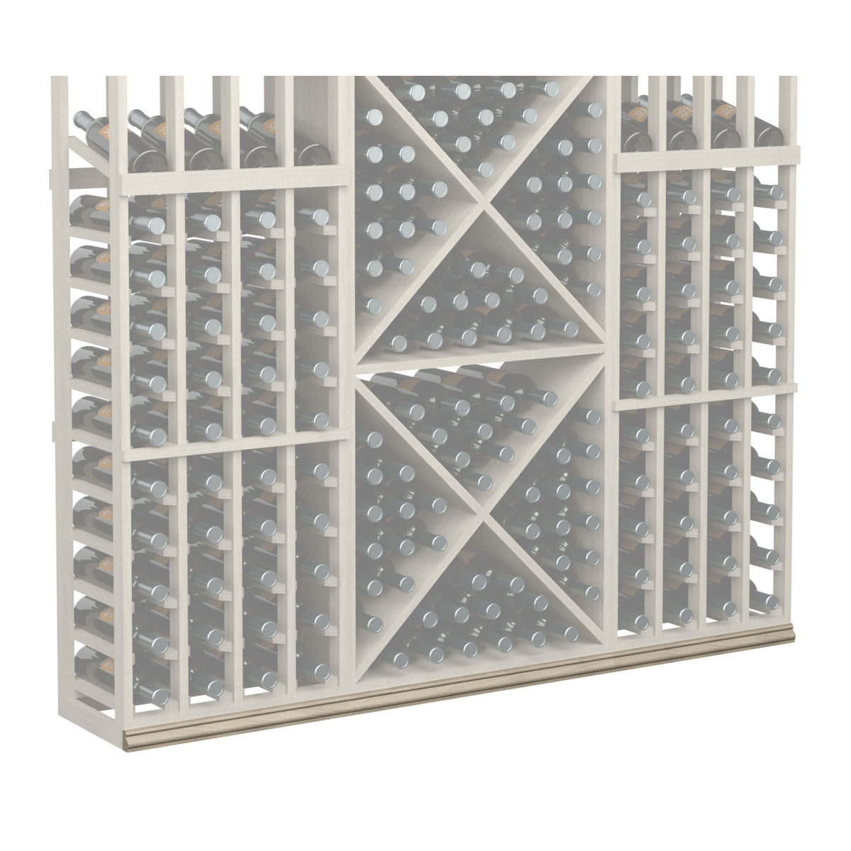 Light wood wine bottle rack with grid holders and diamond-pattern bottle display