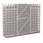 Light wood wine bottle rack with bottle grid, diamond center, and gray-blue panel