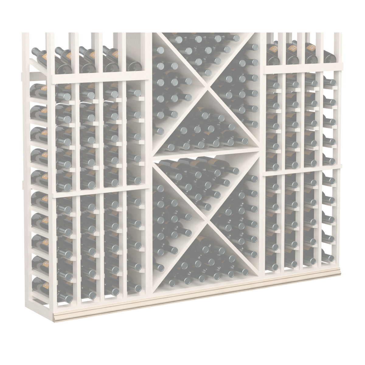 Light wood wine bottle rack with bottle grid holders and diamond-pattern bottle display