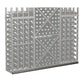 Grey wine bottle storage rack with two side grids and diamond-pattern bottle slots