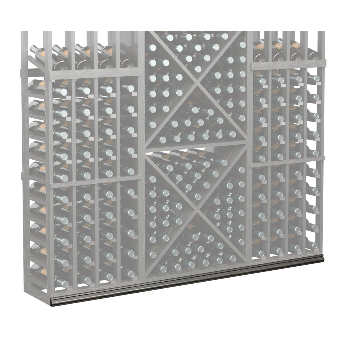 Grey wine bottle storage rack with two side grids and diamond-pattern bottle slots
