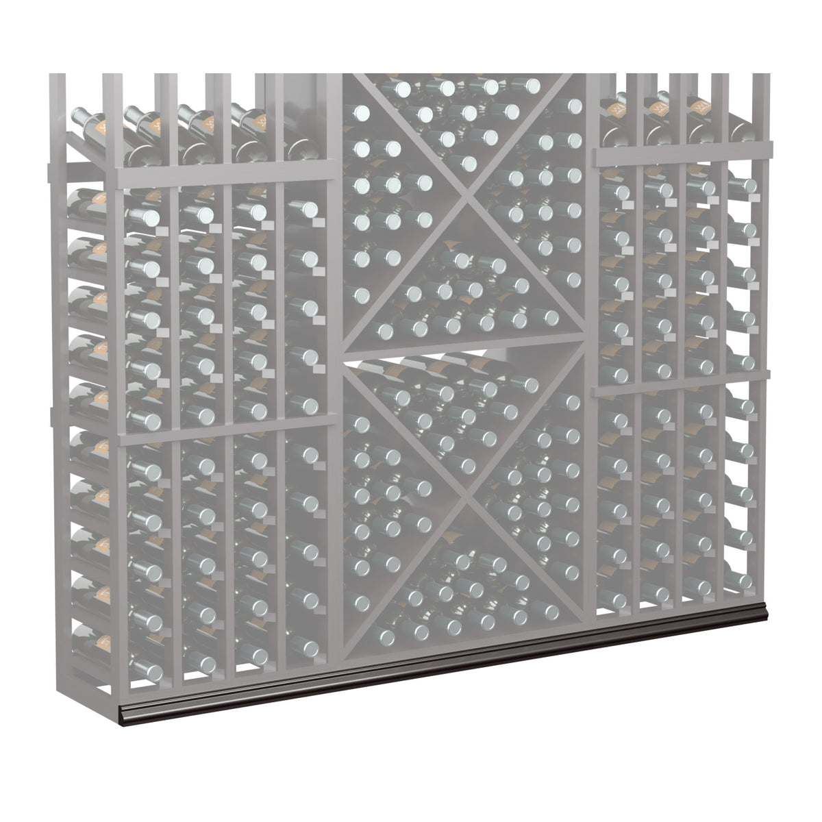Grey wine bottle storage rack with two side grids, diamond pattern, black base