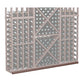 Wine bottle rack with dark wood frame and gray back; diamond grid, 72-inch base