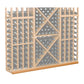 Wine bottle rack with natural wood tone frame and diamond grid; holds bottles, 72-inch