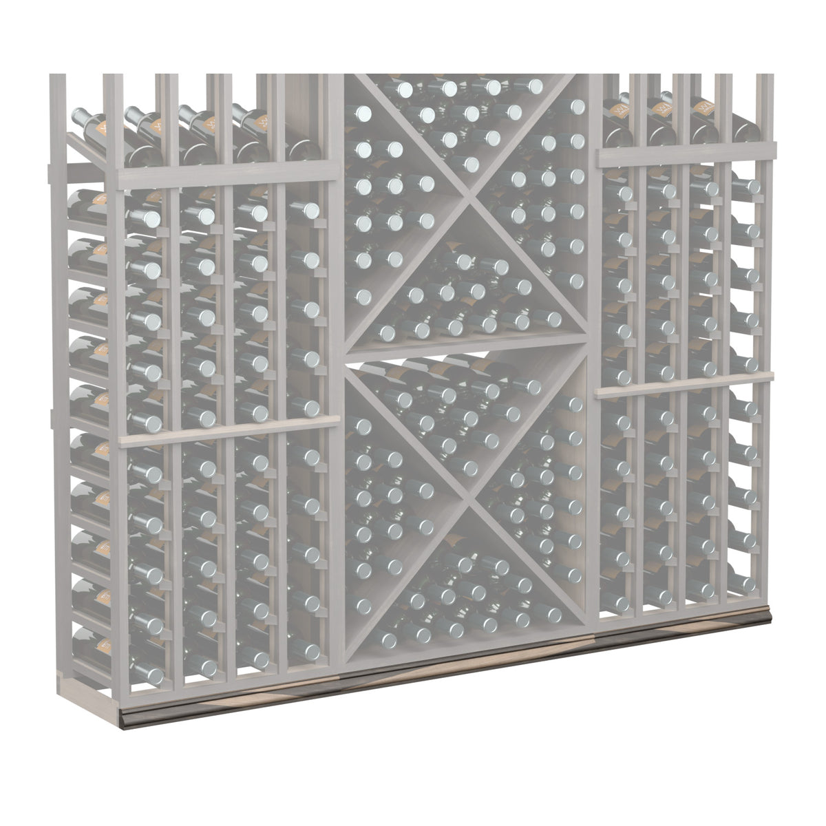Straight base molding wine rack panel in light gray with diamond lattice and bottle slots
