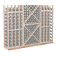 Straight base molding wine rack panel in pale wood tone with diamond lattice and bottle slots