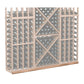 Straight base molding wine rack panel in pale wood tone with diamond lattice and bottle slots