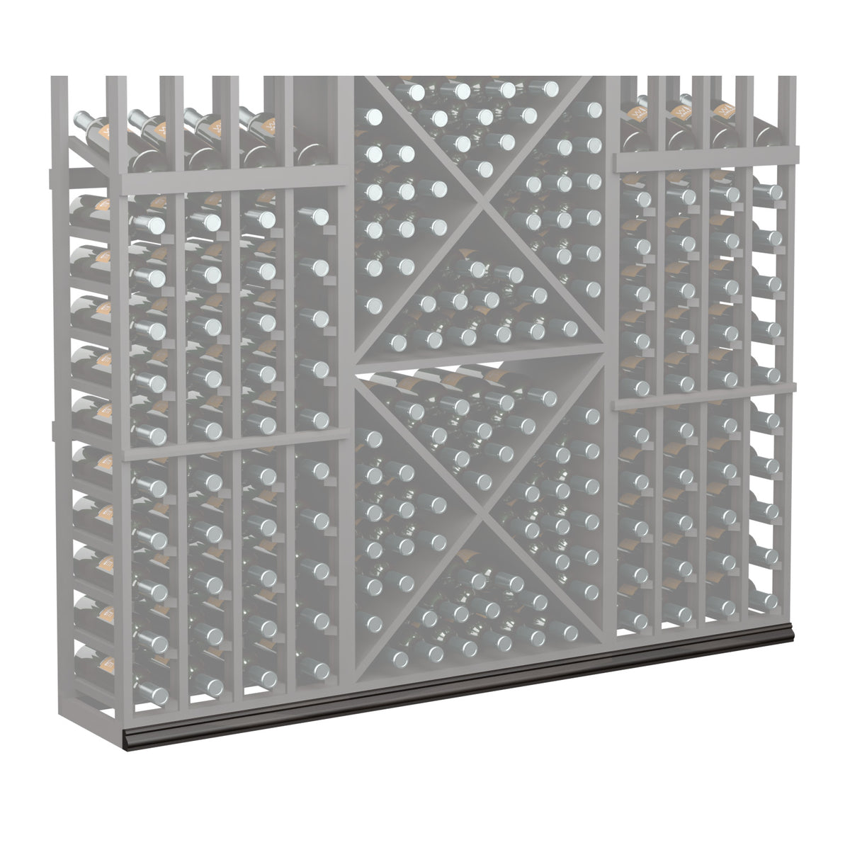 Straight base molding wine rack panel in dark gray with diamond lattice and bottle slots