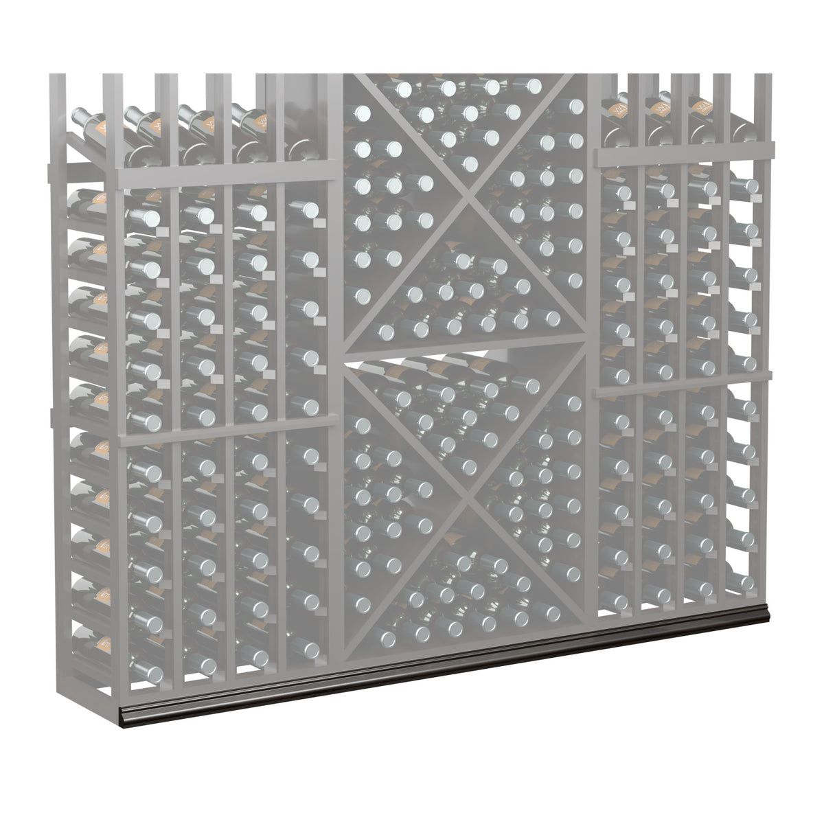 Straight base molding wine rack panel in dark gray with diamond lattice and bottle slots