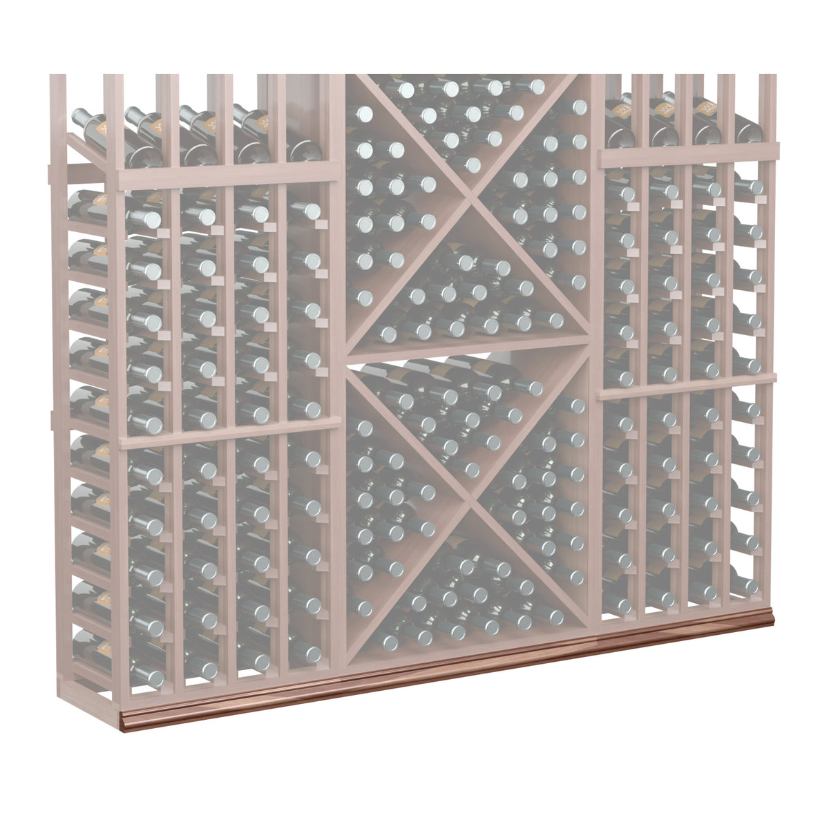 Straight base molding, gray-toned wine rack with gray back panel and diamond bottle holders