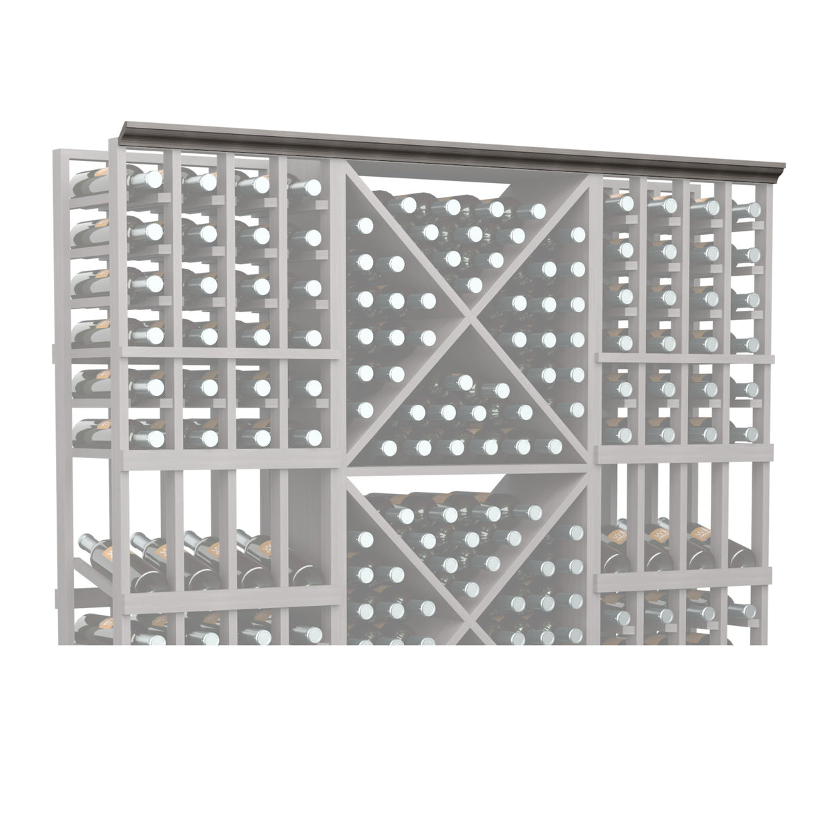 Straight crown molding with dark gray lattice panel detail