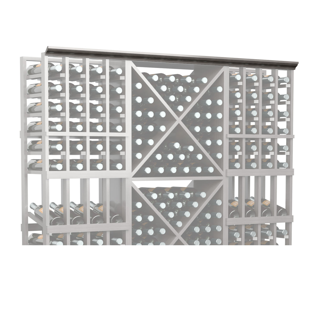 Straight crown molding with dark gray lattice panel detail