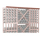 Straight crown molding with warm brown lattice panel detail