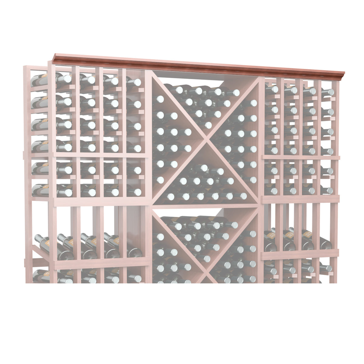 Straight crown molding with warm brown lattice panel detail