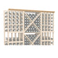 Straight crown molding with light wood lattice panel detail
