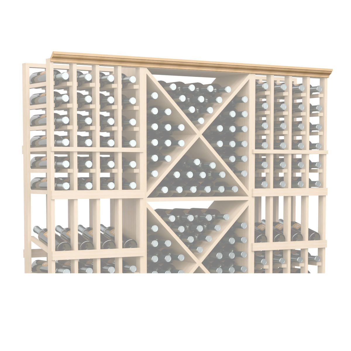 Straight crown molding with light wood lattice panel detail