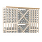 Straight crown molding with light wood lattice panel detail
