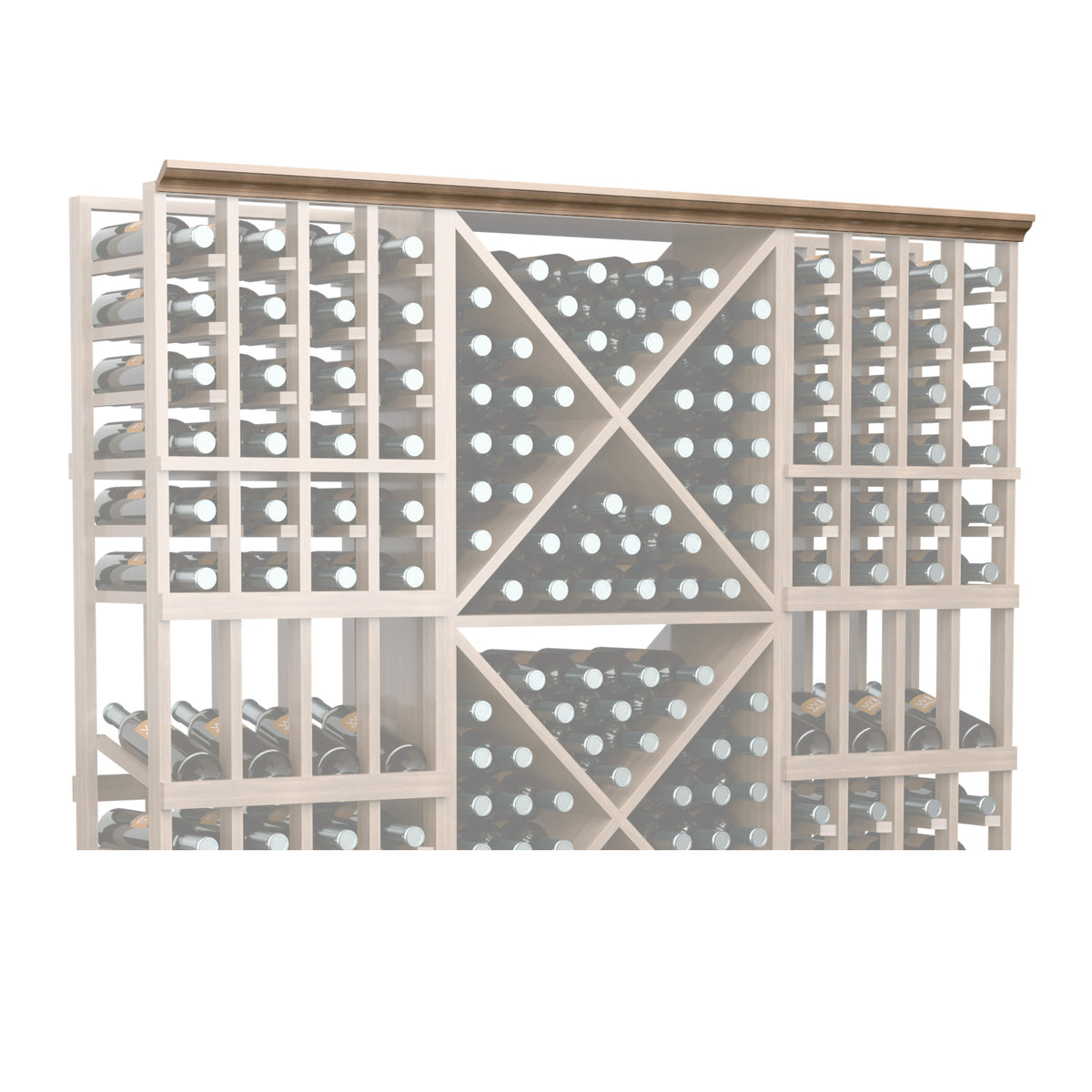 Straight crown molding with light wood lattice panel detail
