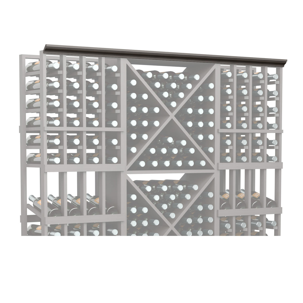 Straight crown molding with dark gray lattice panel detail