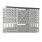 Straight crown molding with dark gray lattice panel detail
