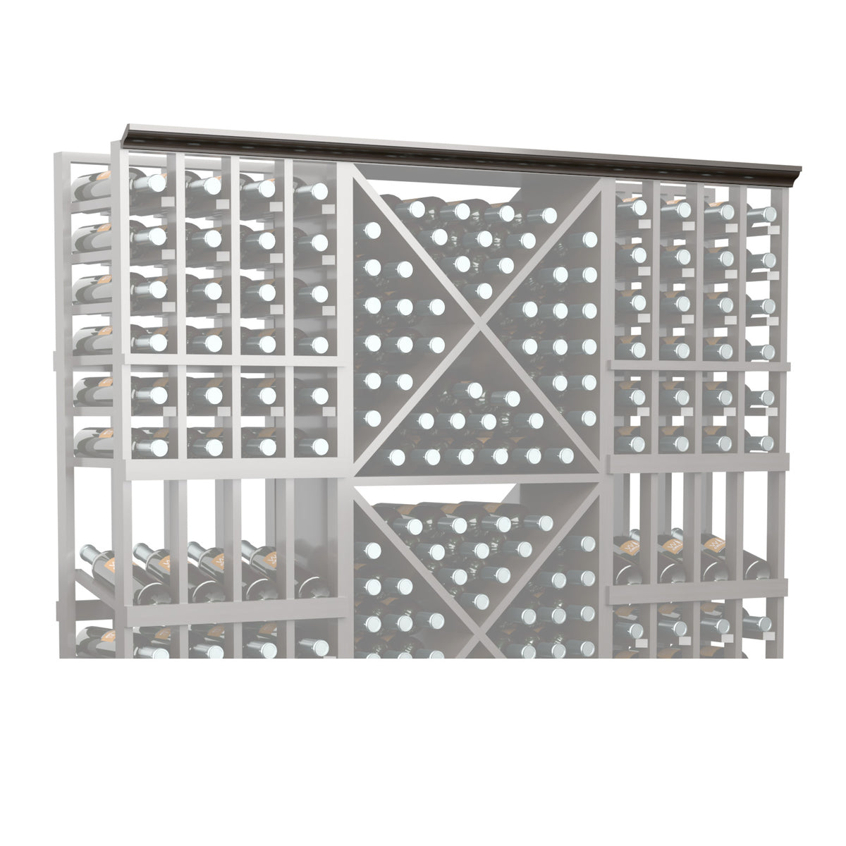 Straight crown molding with dark gray lattice panel detail