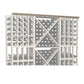 Straight crown molding with decorative grid and round accents, light finish