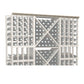 Straight crown molding with decorative lattice grid and round accents, light finish