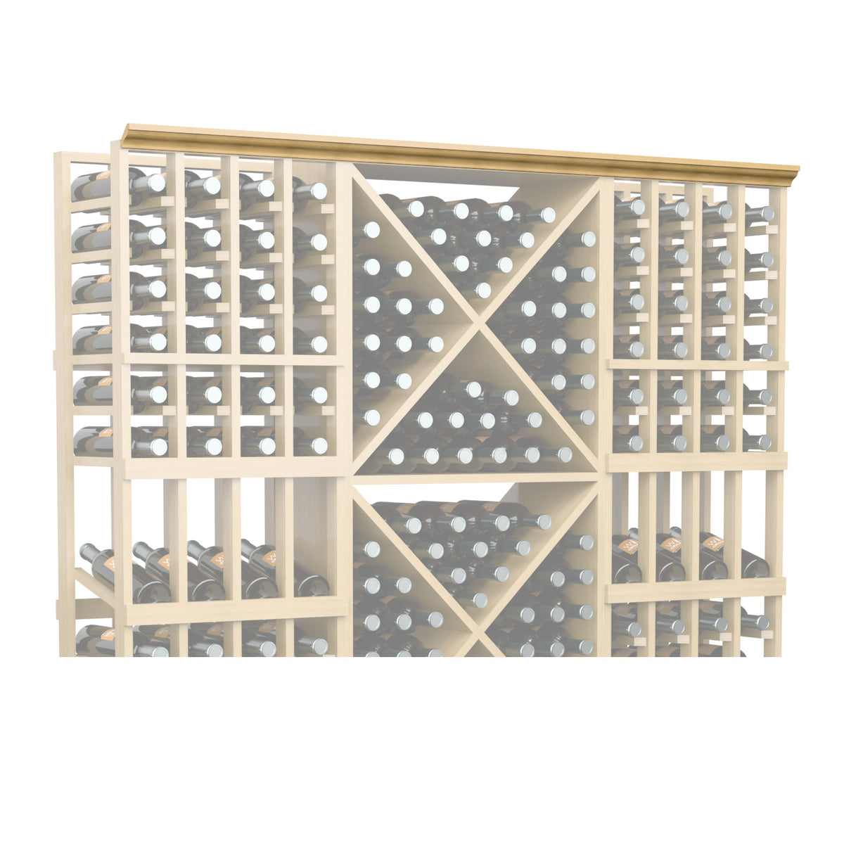 Straight crown molding with decorative lattice and round dot details, light finish
