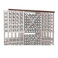 Straight crown molding with decorative lattice grid and round accents, medium brown