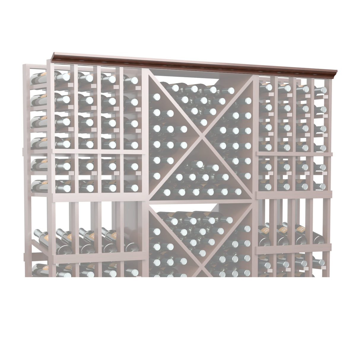 Straight crown molding with decorative lattice grid and round accents, medium brown