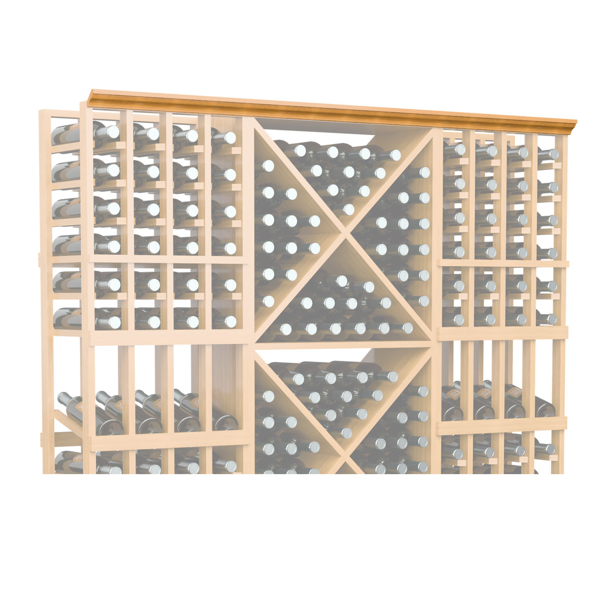 Straight crown molding with decorative lattice and round dot details, warm wood tone