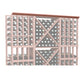 72-inch straight crown molding, warm red-brown stained wood trim