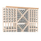 Light wood lattice bottle rack panel with diamond grid and round bottle holders
