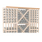 Light wood lattice bottle rack panel with diamond grid and round bottle holders