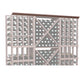 Wood bottle rack panel with diamond lattice design and round bottle holders