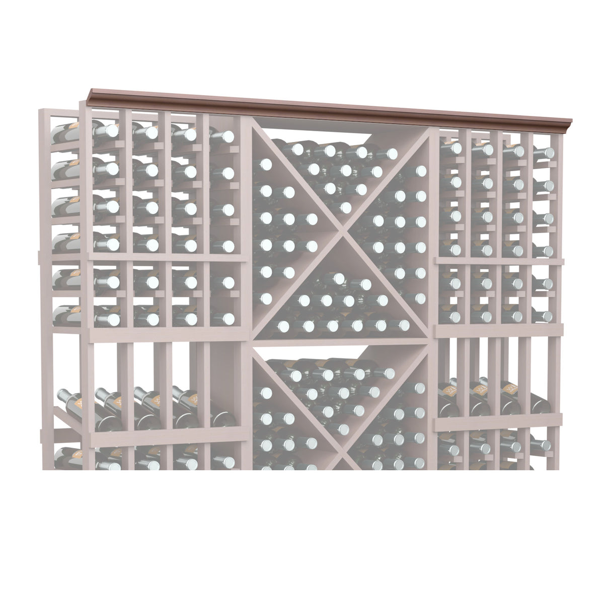 Wood bottle rack panel with diamond lattice design and round bottle holders