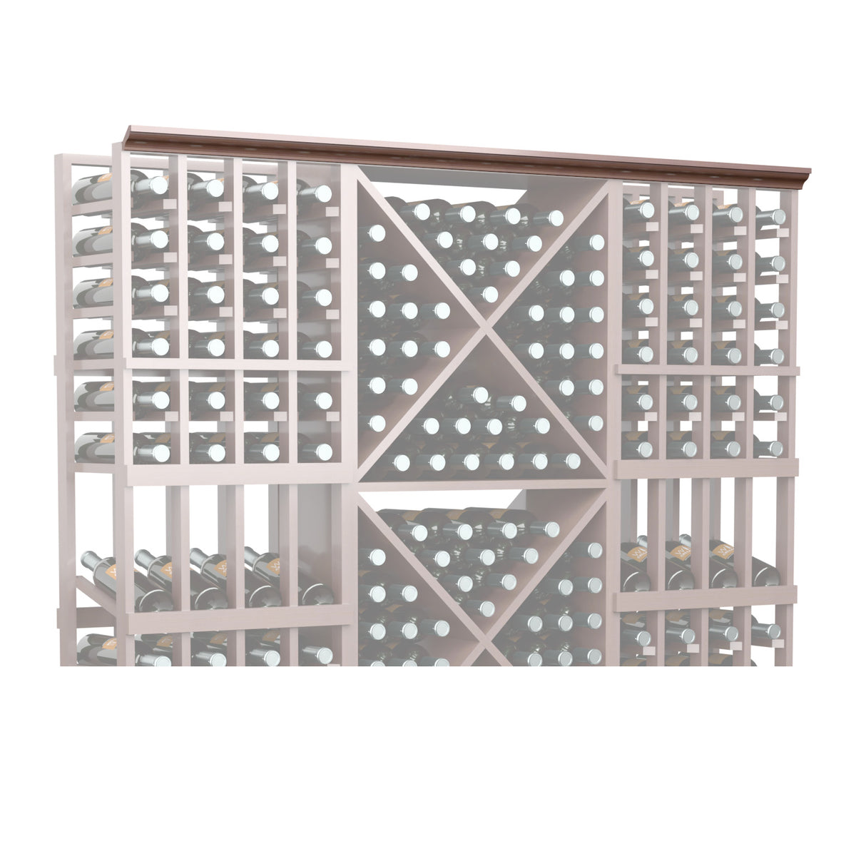 Wood bottle rack panel with diamond lattice design and round bottle holders