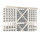 White-toned lattice bottle rack panel with diamond grid and round bottle holders