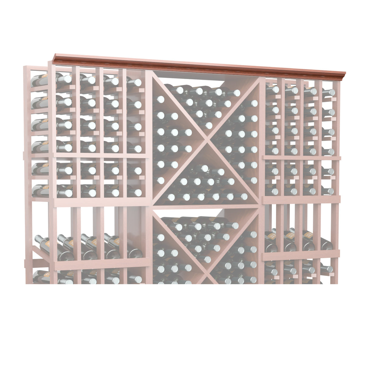 Straight crown molding, 72 in, reddish-brown wood beam with flat underside