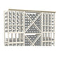 72-inch straight crown molding with perforated lattice panels in light wood