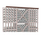 72-inch straight crown molding with perforated lattice panels in dark wood