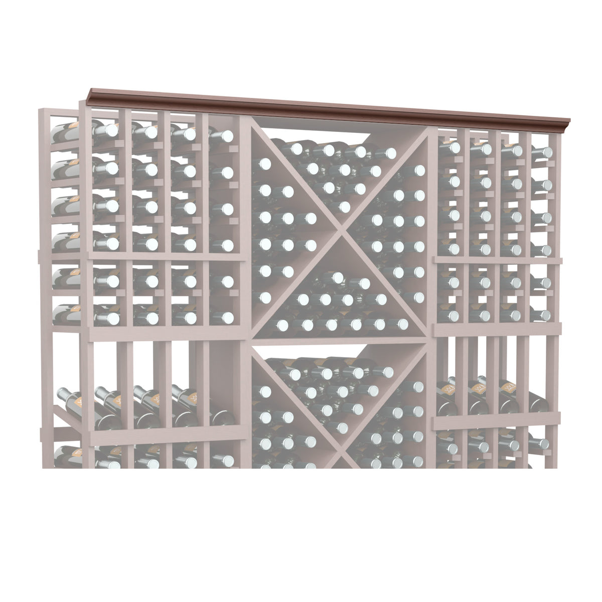 72-inch straight crown molding with perforated lattice panels in dark wood