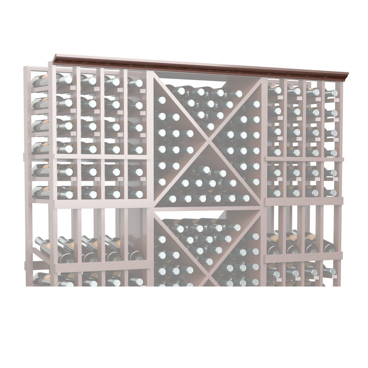 72-inch straight crown molding with perforated lattice panels in dark wood